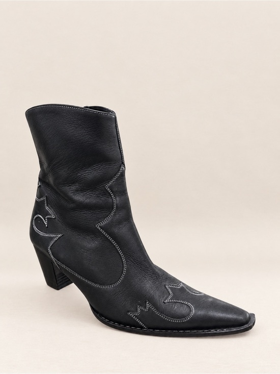 Paul Green Shoes - VINTAGE PAUL GREEN Western Cowboy Cowgirl Black Leather Pointed Toe Ankle Boots